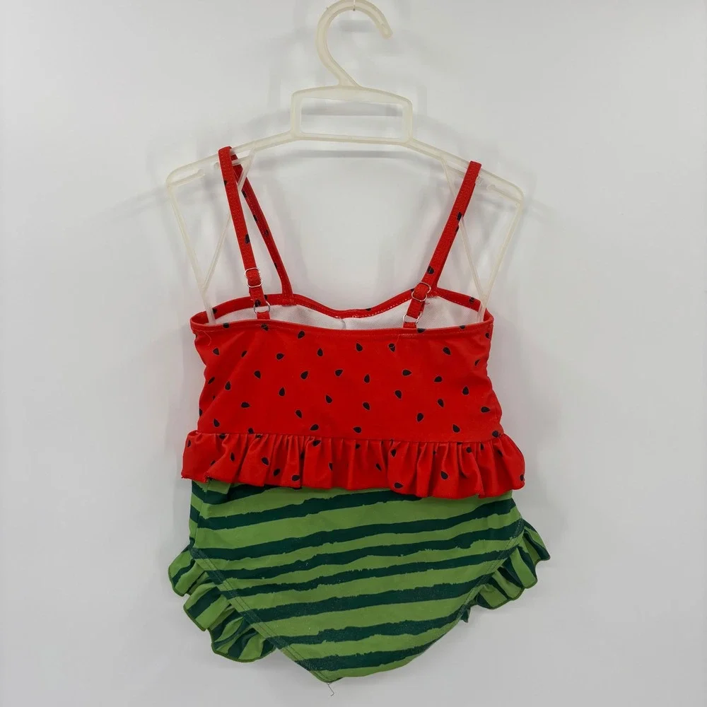 Watermelon Two Piece Swimsuit Girls Large Red Green Ruffle Tankini Vacation Cute